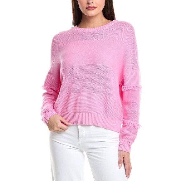 Wispr Womens  Boho Fringe Victory Silk-Blend Sweater, Pink - Picture 1 of 3